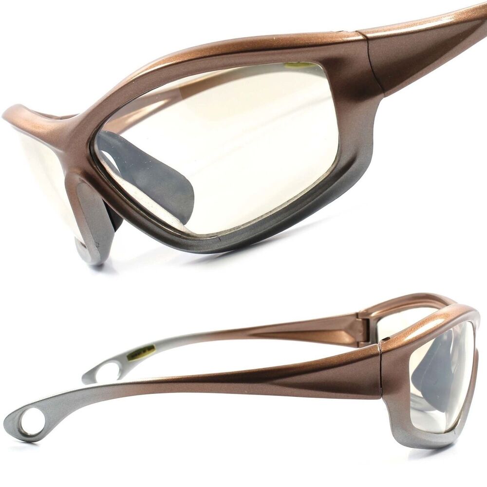 Biker Motorcycle Riding Light Tint Mens Brown & Silver Wrap Sport Sun Glasses